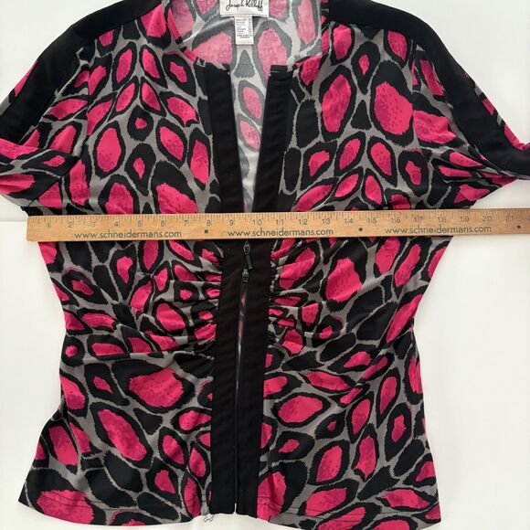 Joseph Ribkoff Top Womens 12 Pink Black Animal Print Zip Front Stretch Mobwife - Picture 13 of 16